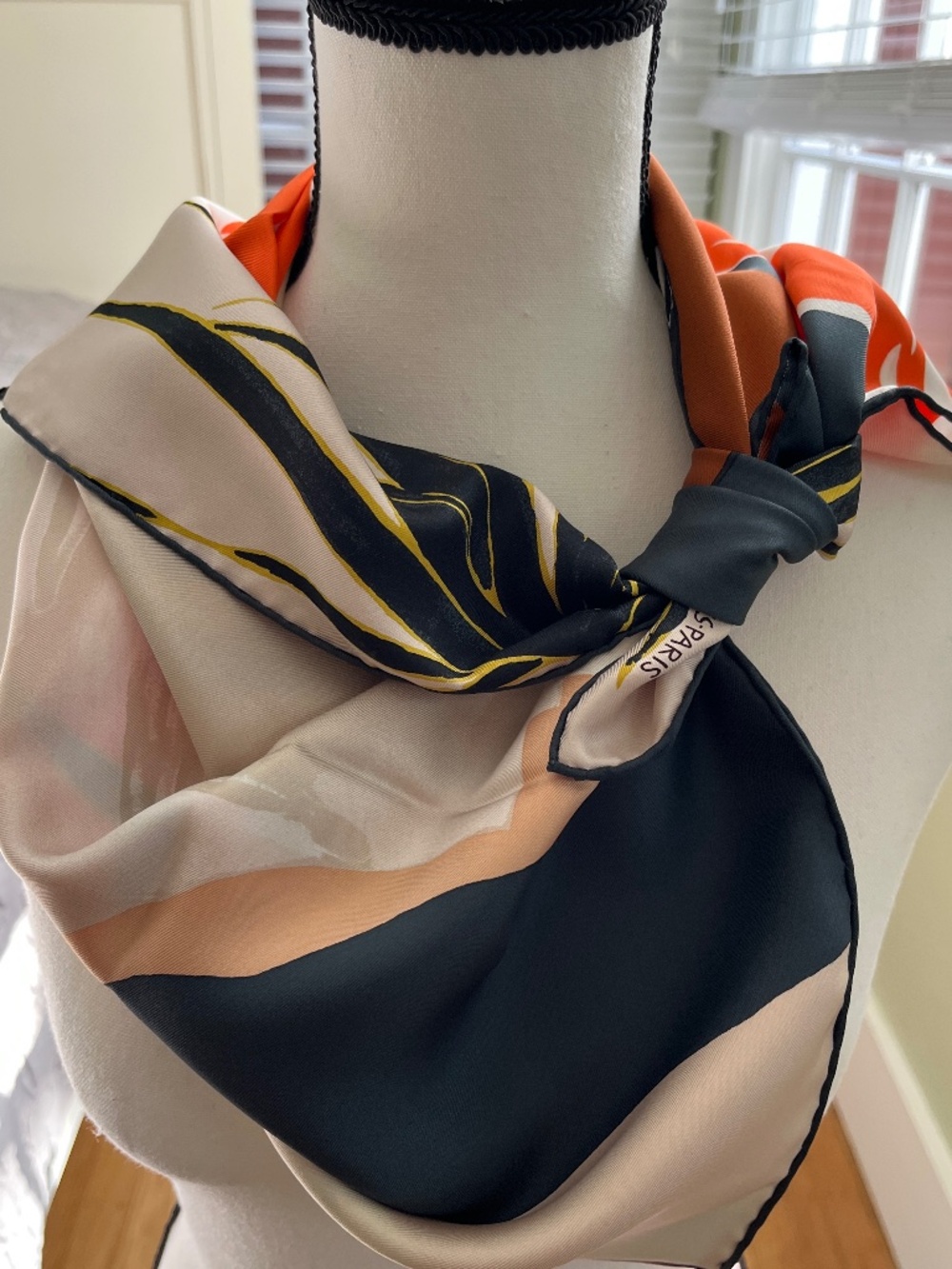 RARE Hermes "Au Bout Du Monde" 100% Silk Scarf 90cm CW03 - Orange Beige